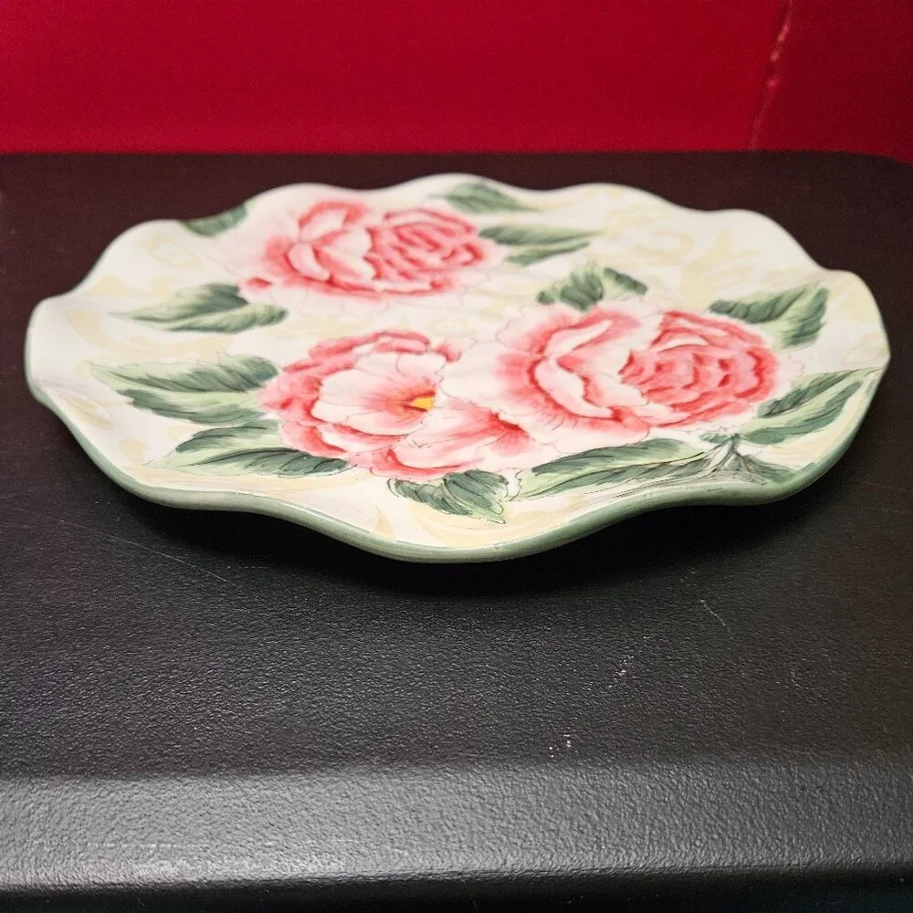 MAXCERA “Big Pink Peony” Hand Painted 10-1/2” Dinner Plate